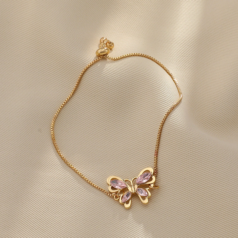 Pink Crystal Hollow Butterfly Bracelet