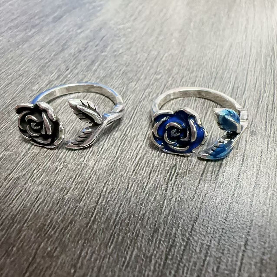 Blue Enamel Rose Ring