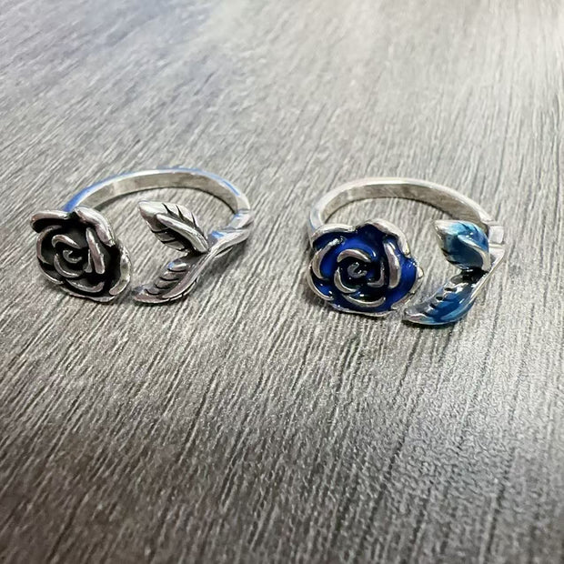 Blue Enamel Rose Ring