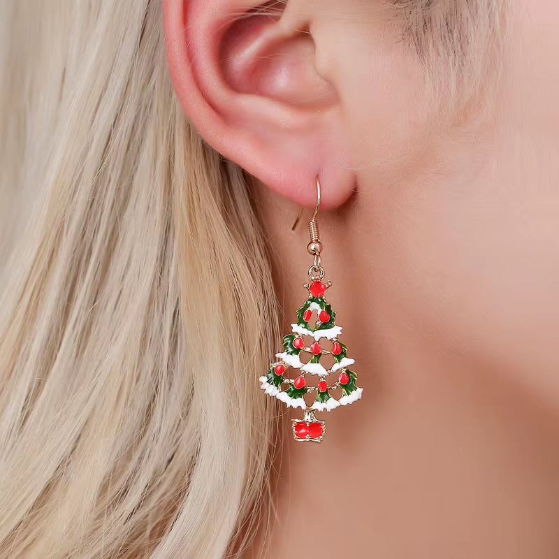1 Pair Christmas Dangle Earrings Christmas Bell Light Bulbs Hoop Earrings Christmas Tree Earrings for Women Girls Xmas Part Gift