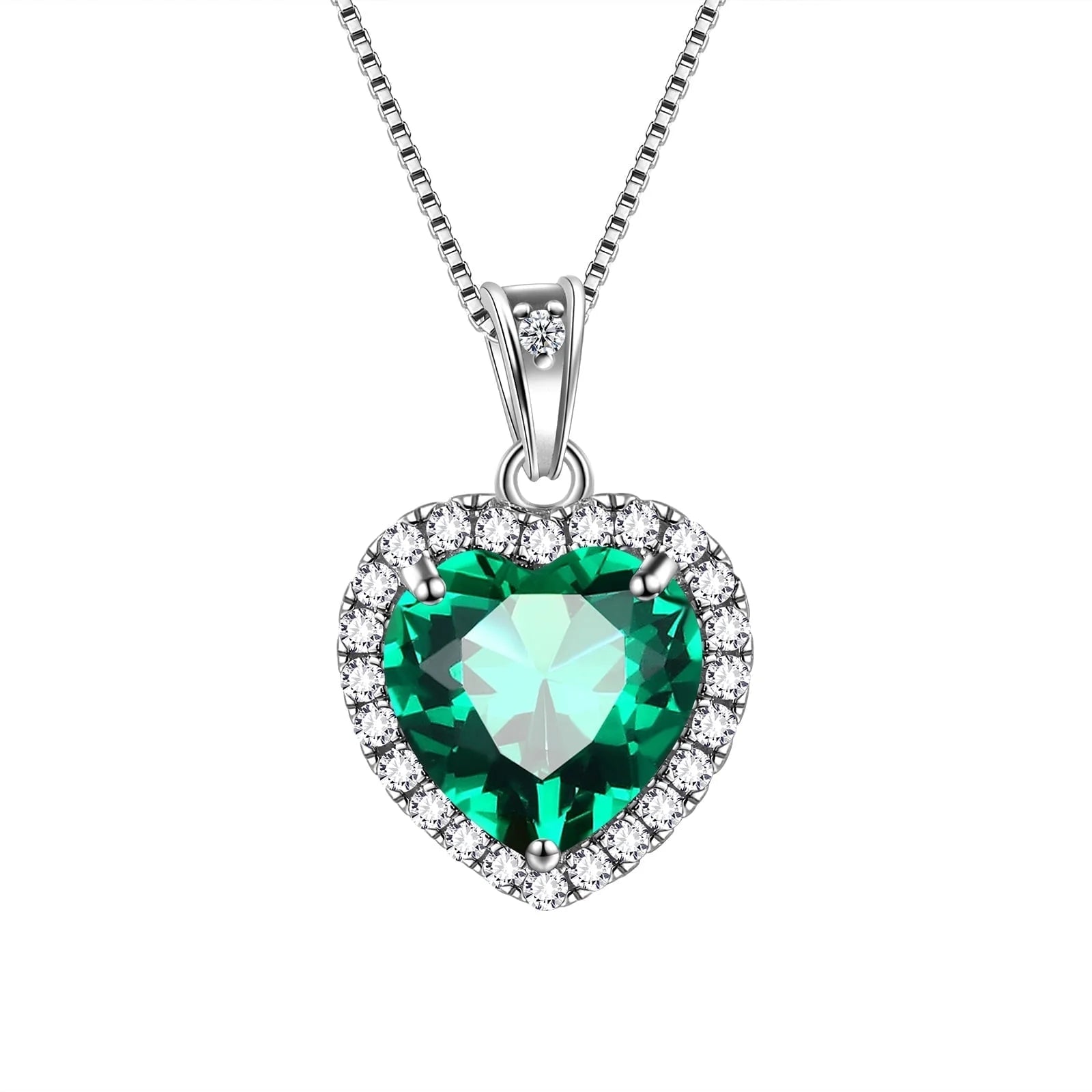 May Birthstone Necklace Women Green Heart Emerald CZ 925 Sterling Silver Pendant Jewelry Mother'S Day Gift
