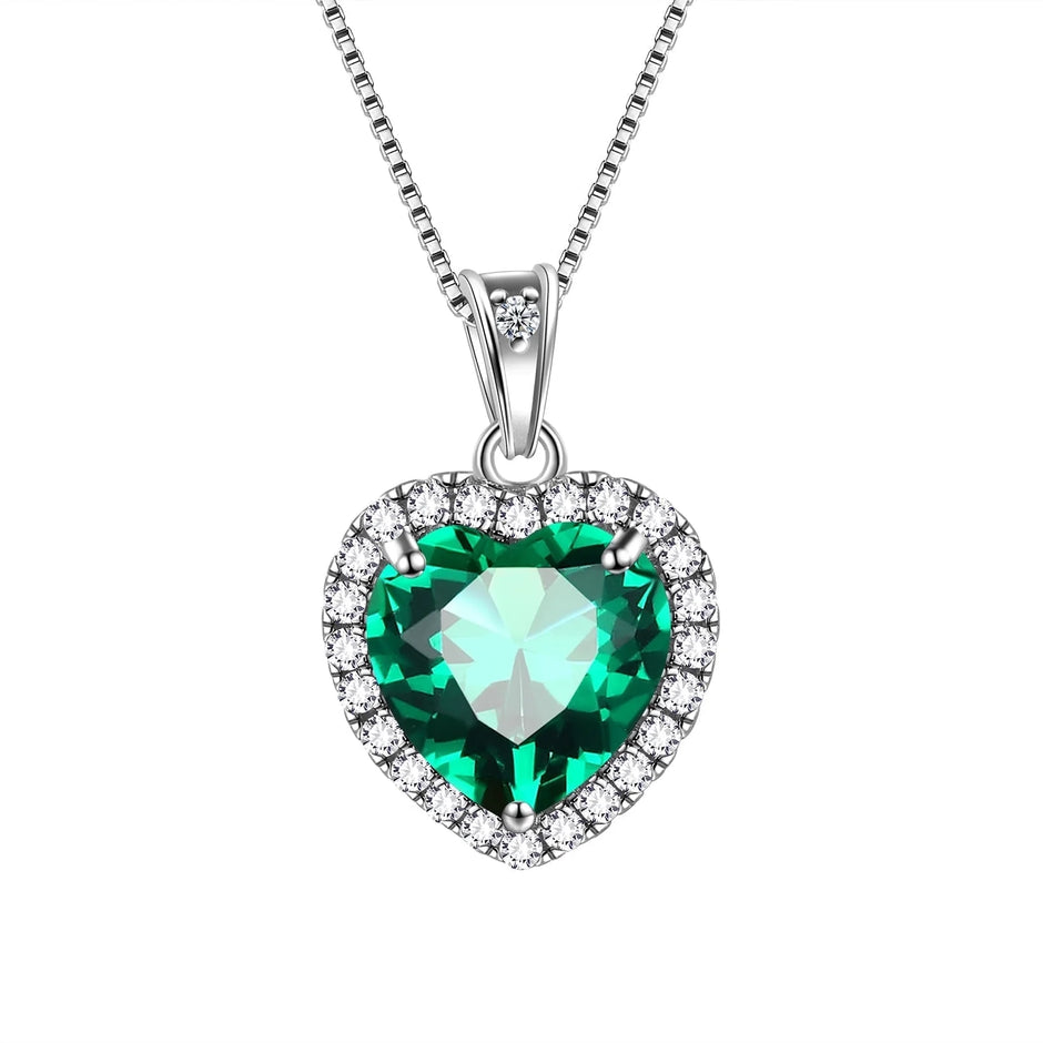 May Birthstone Necklace Women Green Heart Emerald CZ 925 Sterling Silver Pendant Jewelry Mother'S Day Gift