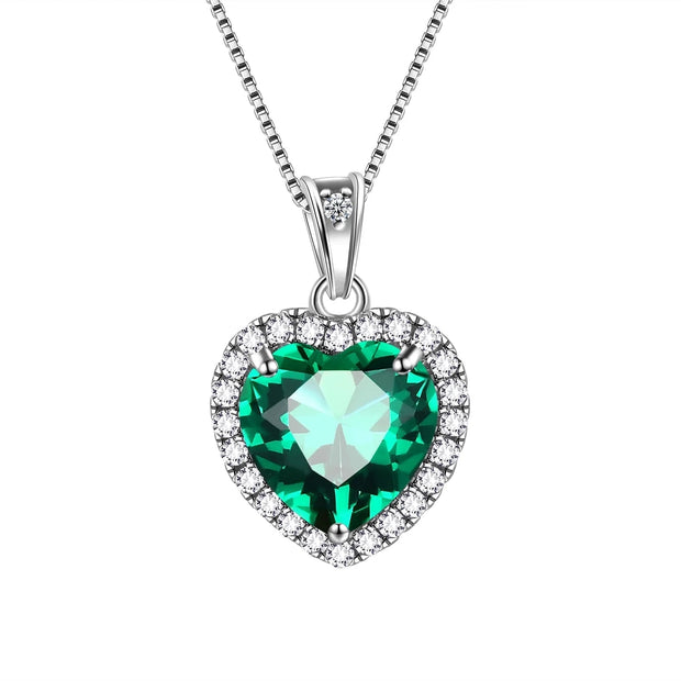 May Birthstone Necklace Women Green Heart Emerald CZ 925 Sterling Silver Pendant Jewelry Mother'S Day Gift