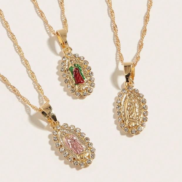 1Pc Women'S 14K Virgin Mary Mama Pendant Necklace