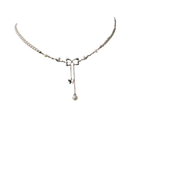Minimalist Pearl Bow Necklace