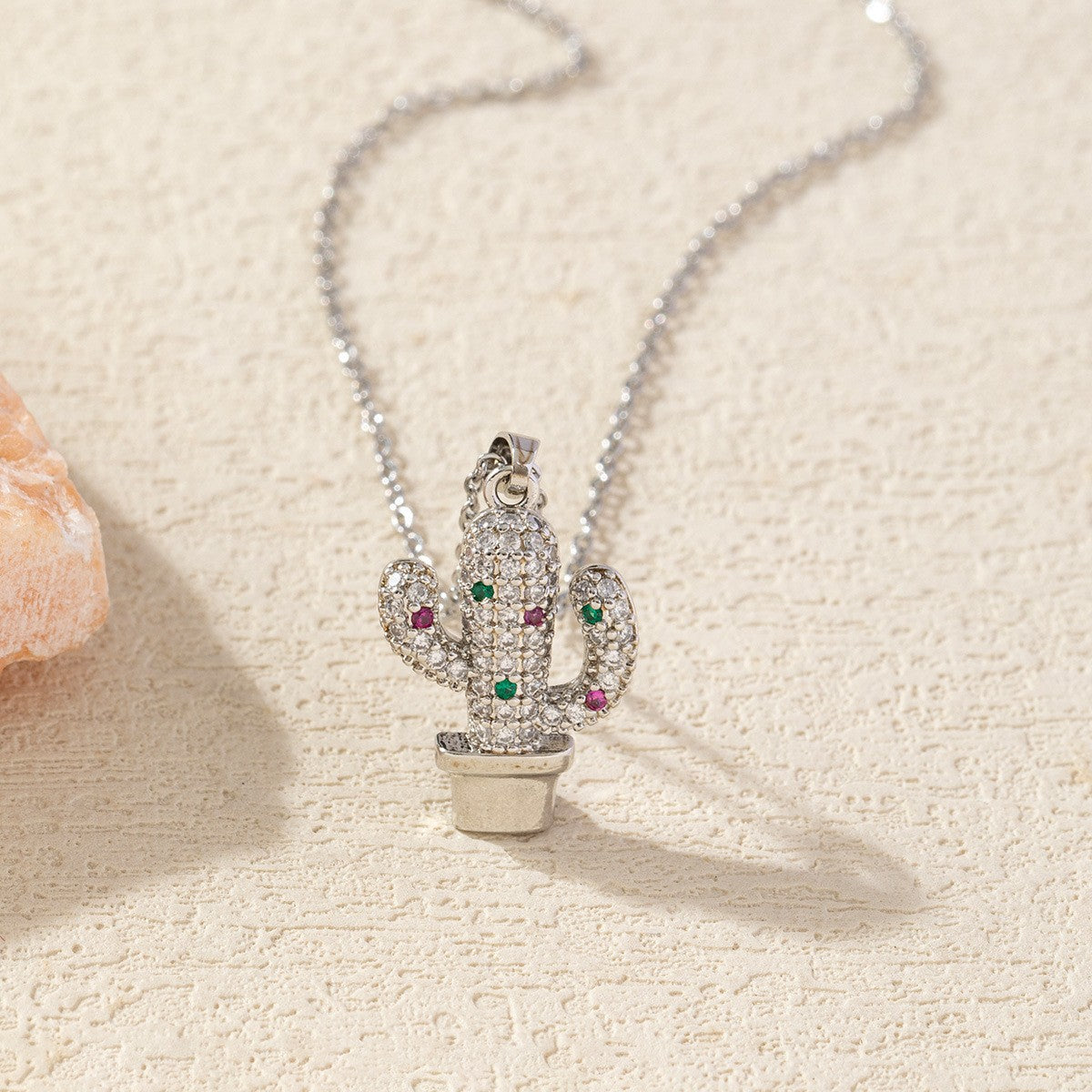Zircon Cactus Pendant Necklace