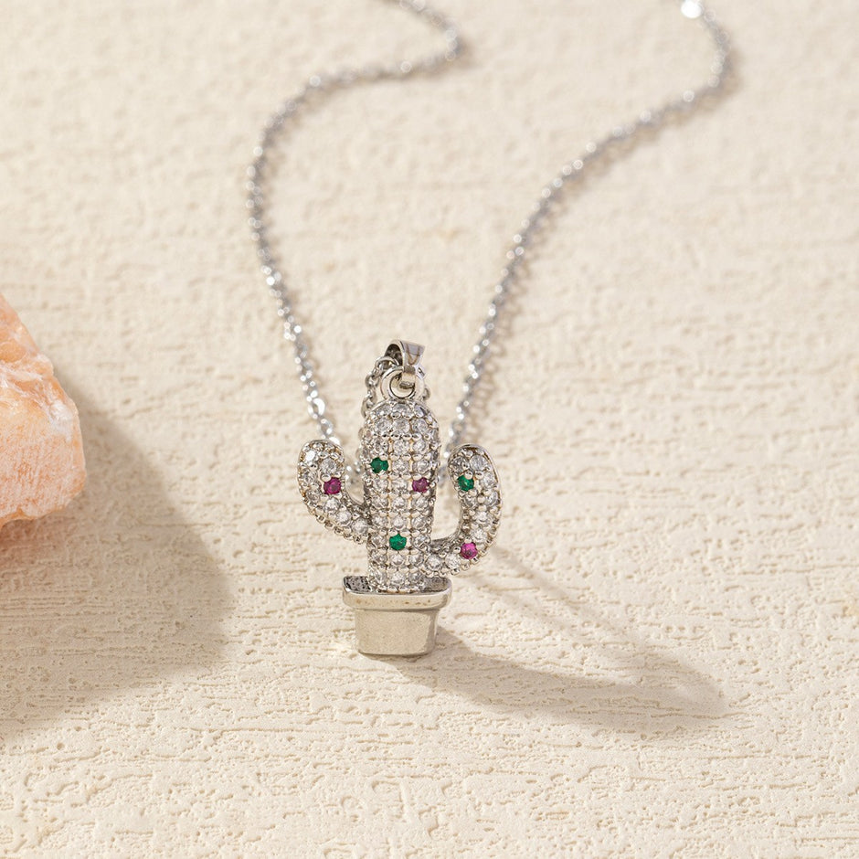 Zircon Cactus Pendant Necklace