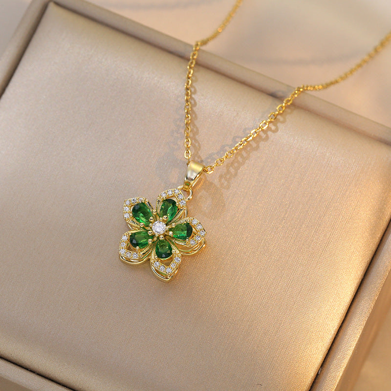 Rotating Rhinestone Flower Necklace
