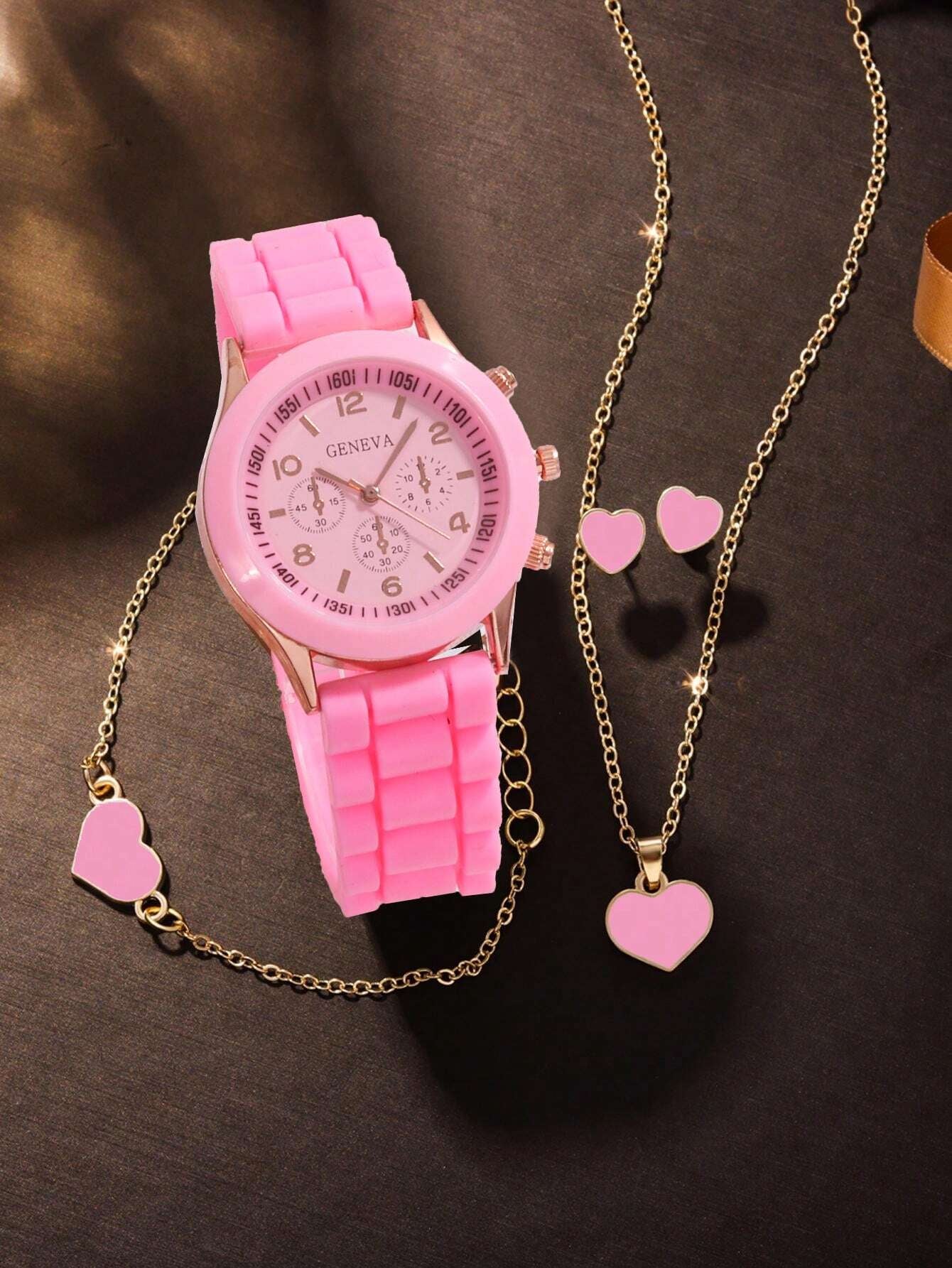5Pcs Cute White Silicone Watch Girls Quartz Watch Necklace Bracelet Earrings Jewelry Jewelry Set Halloween Gift Christmas Gift Friends the Best Choice