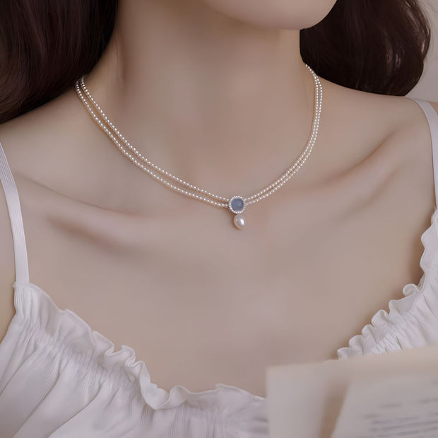 Aquamarine & Freshwater Pearl Crown Necklace