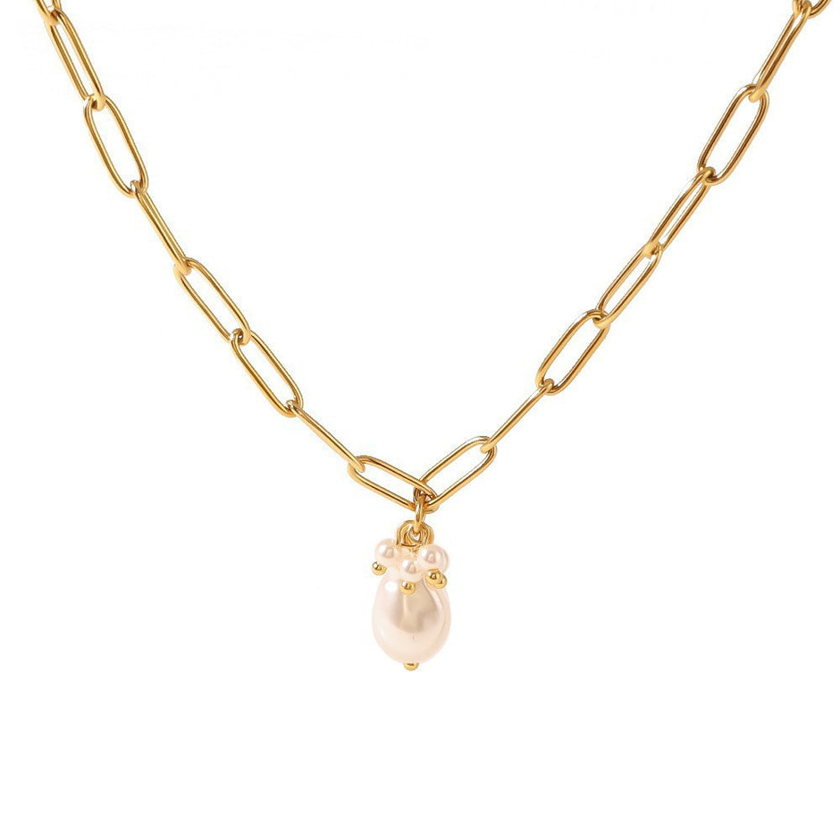 Cross Chain Pearl Necklace