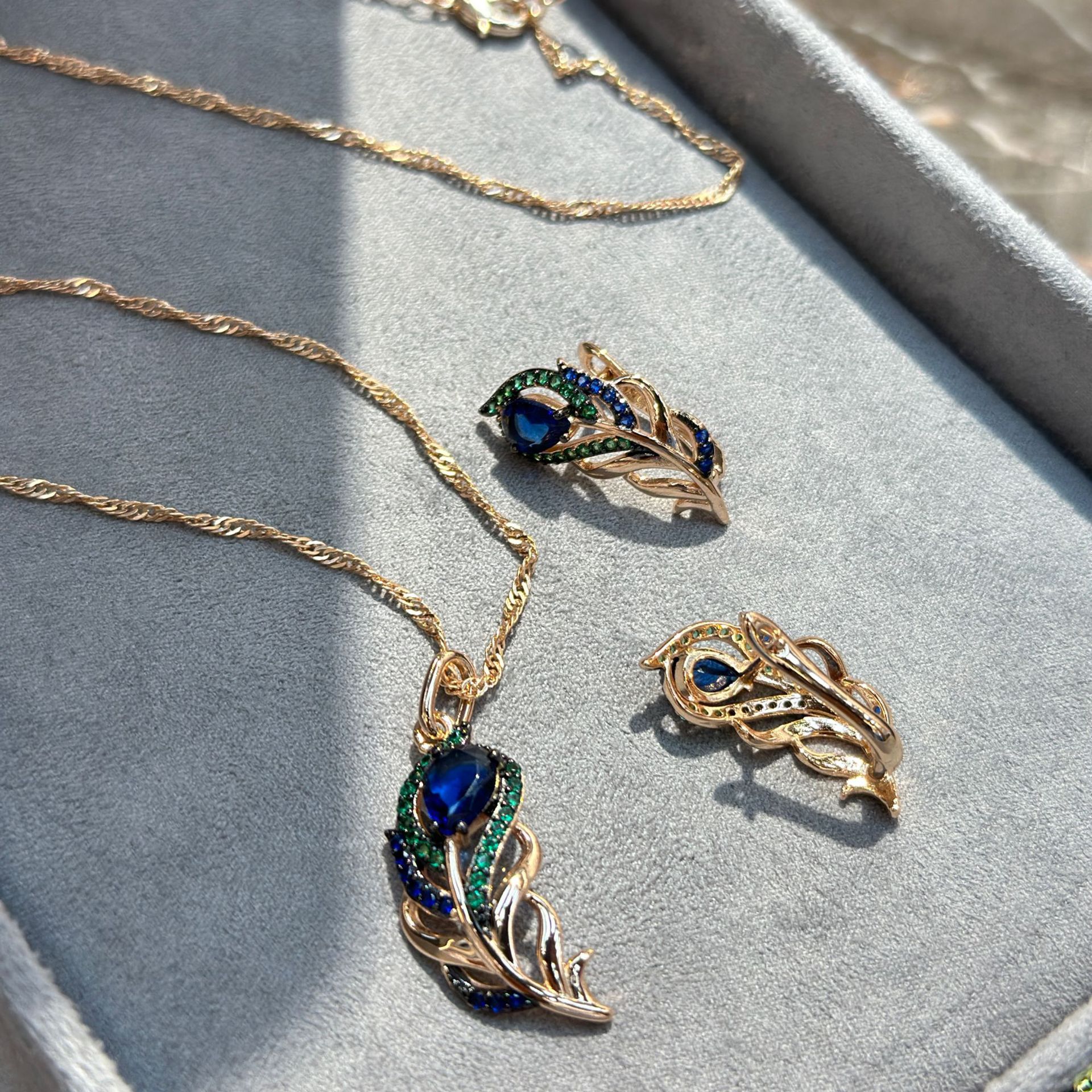 Rose Gold Zircon Jewelry Set - Necklace, Ring & Earrings