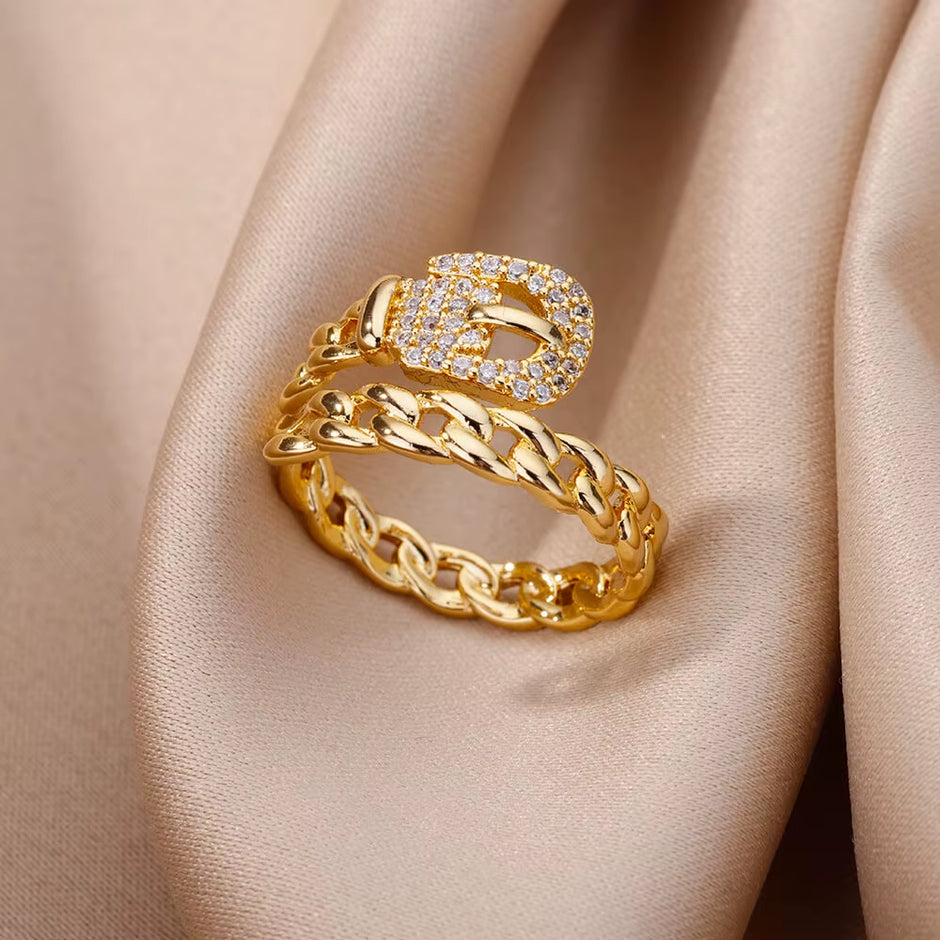 Zircon Rings for Women 18K Gold Color Jewelry Stainless Steel Fashion Accessories Irregular Flower Love Adjustable Couple Rings