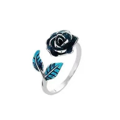 Blue Enamel Rose Ring