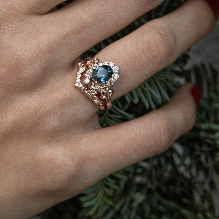 Blue Crystal Rose Gold Branch Ring