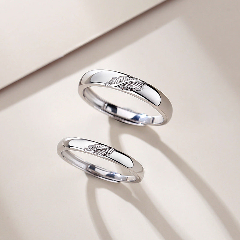 One Leaf Knows Autumn Couple Rings for Men and Women a Pair of Creative Design Leaves Pair Rings Sen Simple Rings Sterling Silver