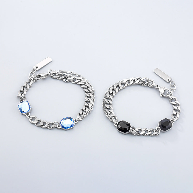 Blue & Black Crystal Titanium Steel Bracelet