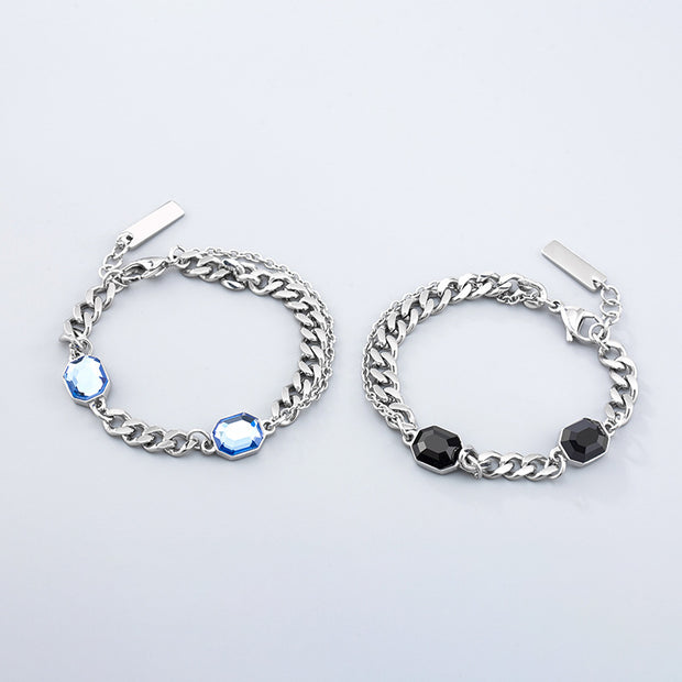 Blue & Black Crystal Titanium Steel Bracelet
