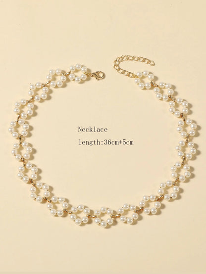 Faux Pearl Beaded Flower Decor Necklace Valentines,Mom,Mother,Mother'S Day,Gift