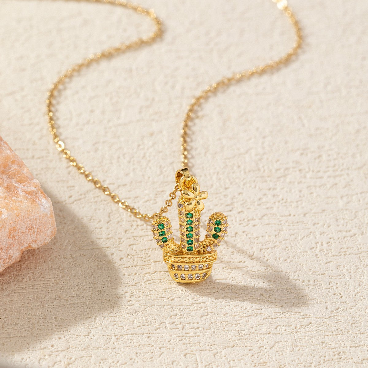 Zircon Cactus Pendant Necklace