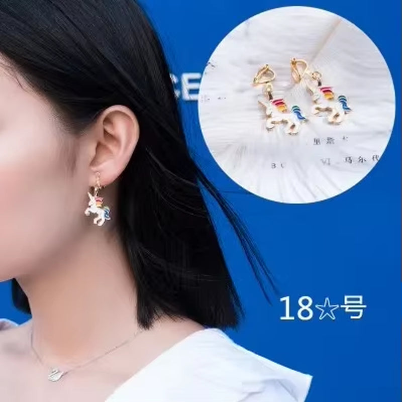 Unicorn Clip on Earrings for Women Girl Party Birthday without Pierced Earrings Cute Hypoallergenic Earrings Good Gift