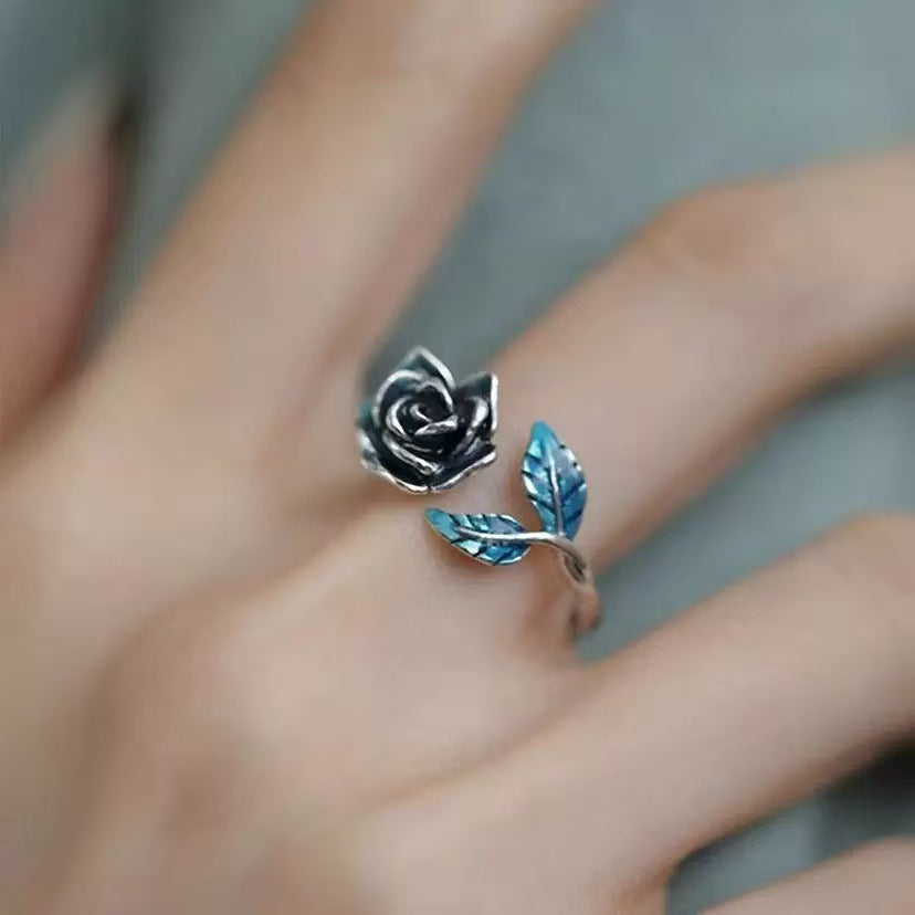 Blue Enamel Rose Ring
