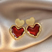 Wine Red Heart Drop Earrings