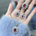 Ruby Jewelry Set - Necklace, Ring & Stud Earrings