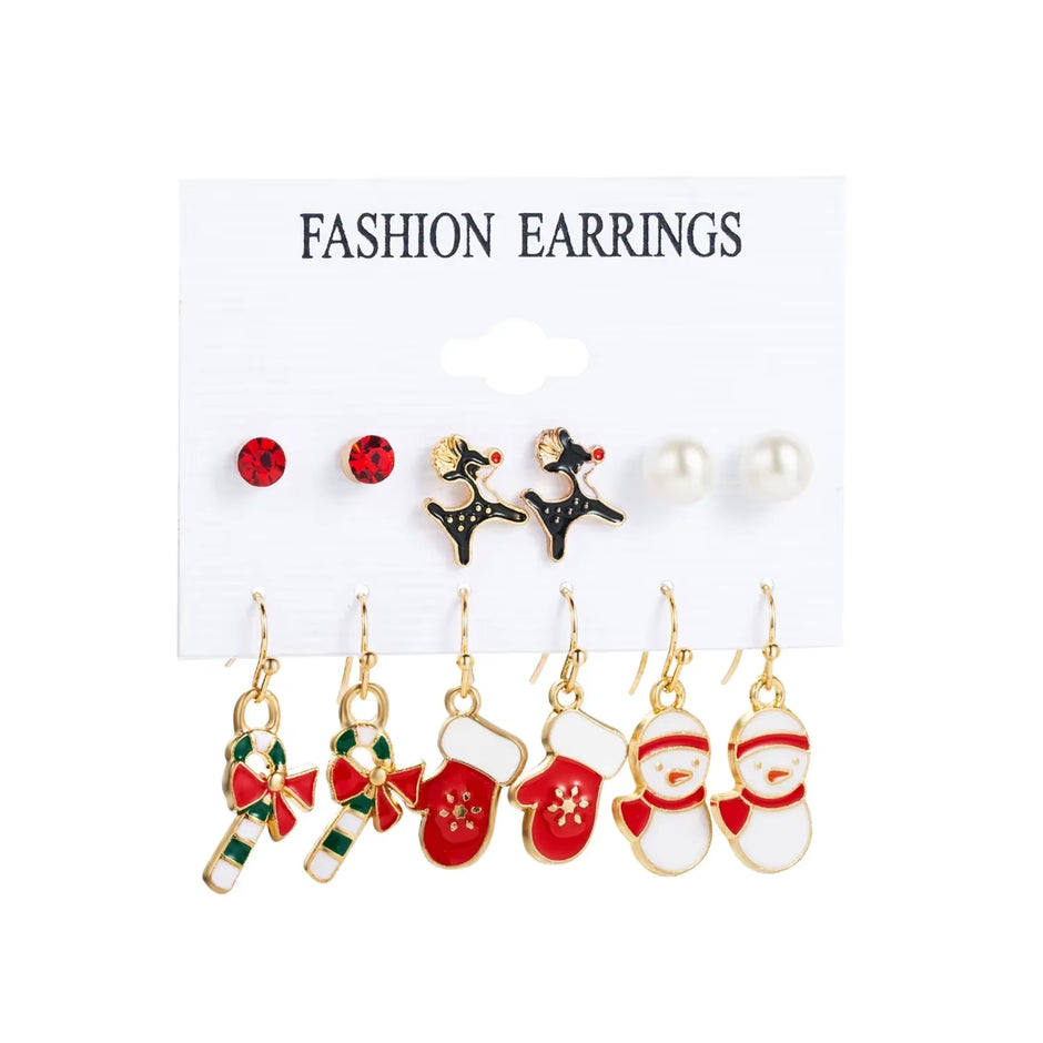 Fashion Cartoon Christmas Earring Set Female Snowflake Tree Snowman Bell Earring Fashion Christmas Ball Earring Jewelry Gifts