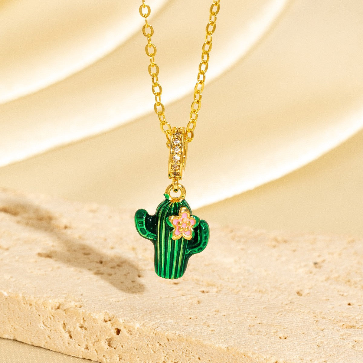 Zircon Cactus Pendant Necklace