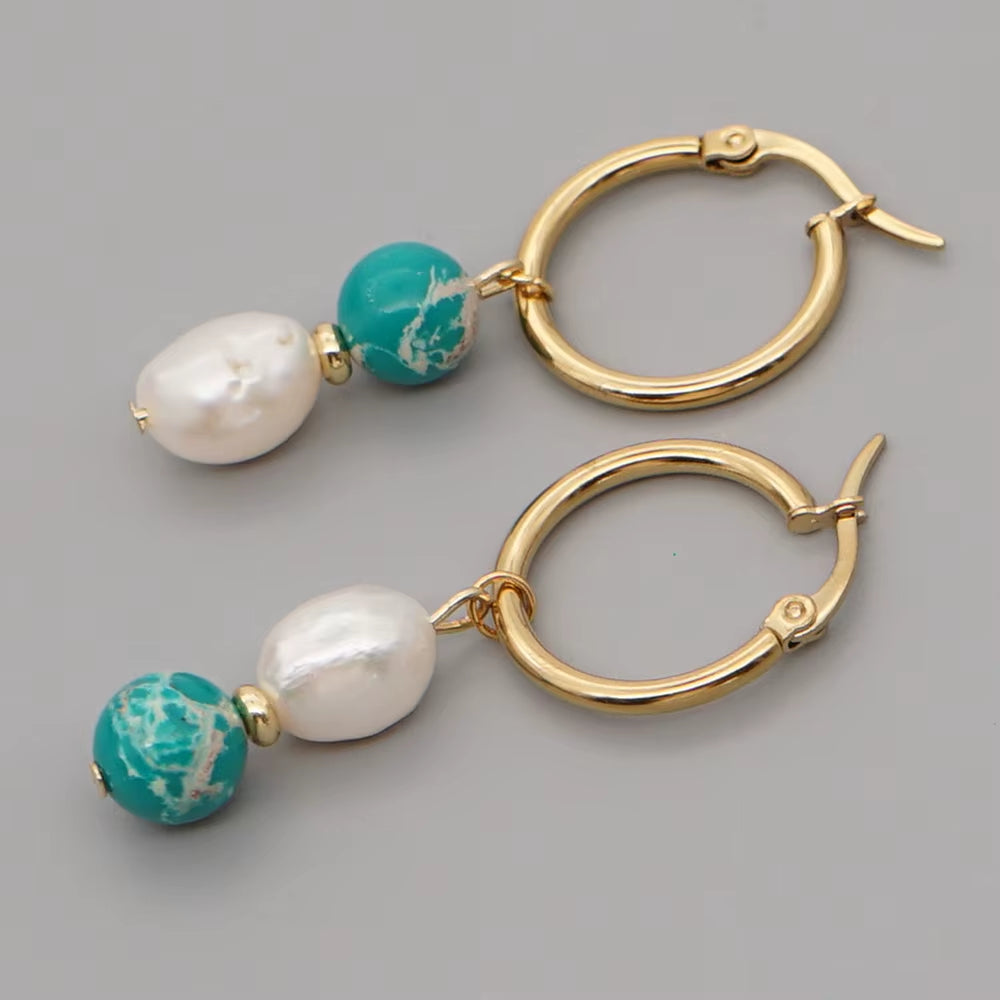 Drop Dangle Earring Freshwater Baroque Pearl Brincos Stainless Steel Earrings Natural Stone Earings for Women Jewelry