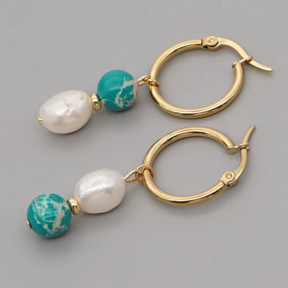 Drop Dangle Earring Freshwater Baroque Pearl Brincos Stainless Steel Earrings Natural Stone Earings for Women Jewelry