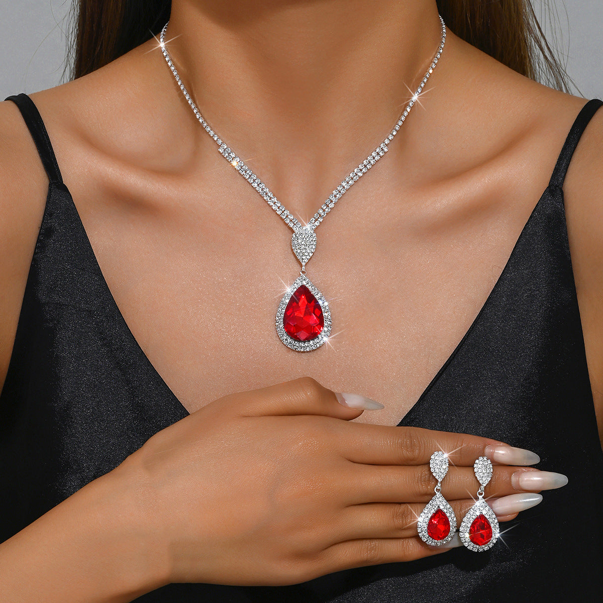 Sapphire & Ruby Teardrop Jewelry Set