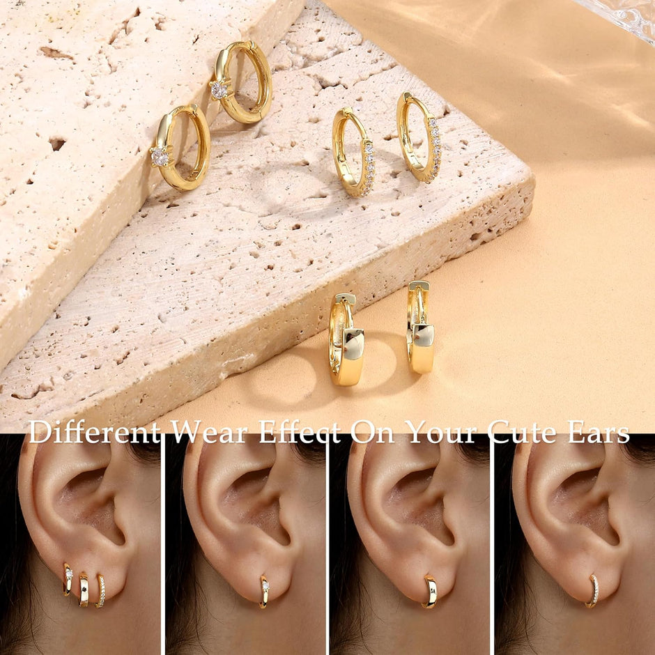 3 Pairs Gold Hoop Earrings Set for Women 14K Gold Filled Small Huggie Hoop Earri