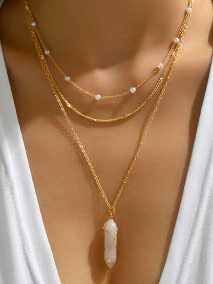 2Pcs Multi-Layer Faux Pearl round Disc Necklace (Random Pearl Quantity, Not Fixed)