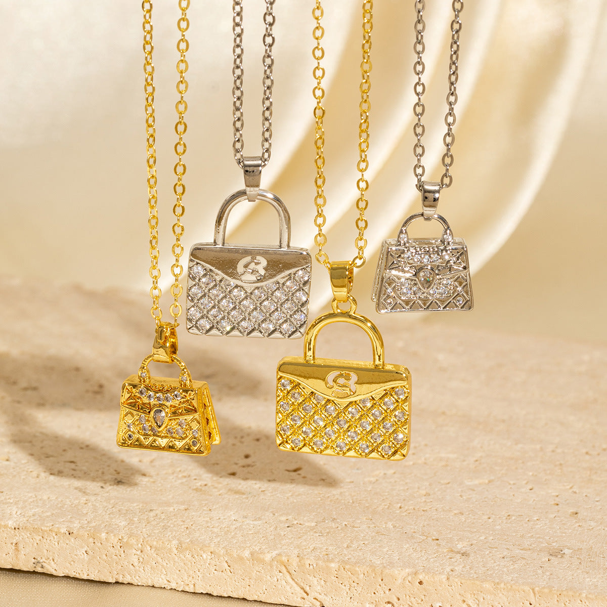 Zircon Handbag Pendant Necklace