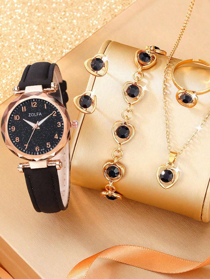 5Pcs Cute White Silicone Watch Girls Quartz Watch Necklace Bracelet Earrings Jewelry Jewelry Set Halloween Gift Christmas Gift Friends the Best Choice