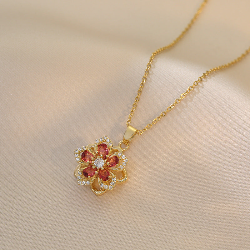 Rotating Rhinestone Flower Necklace