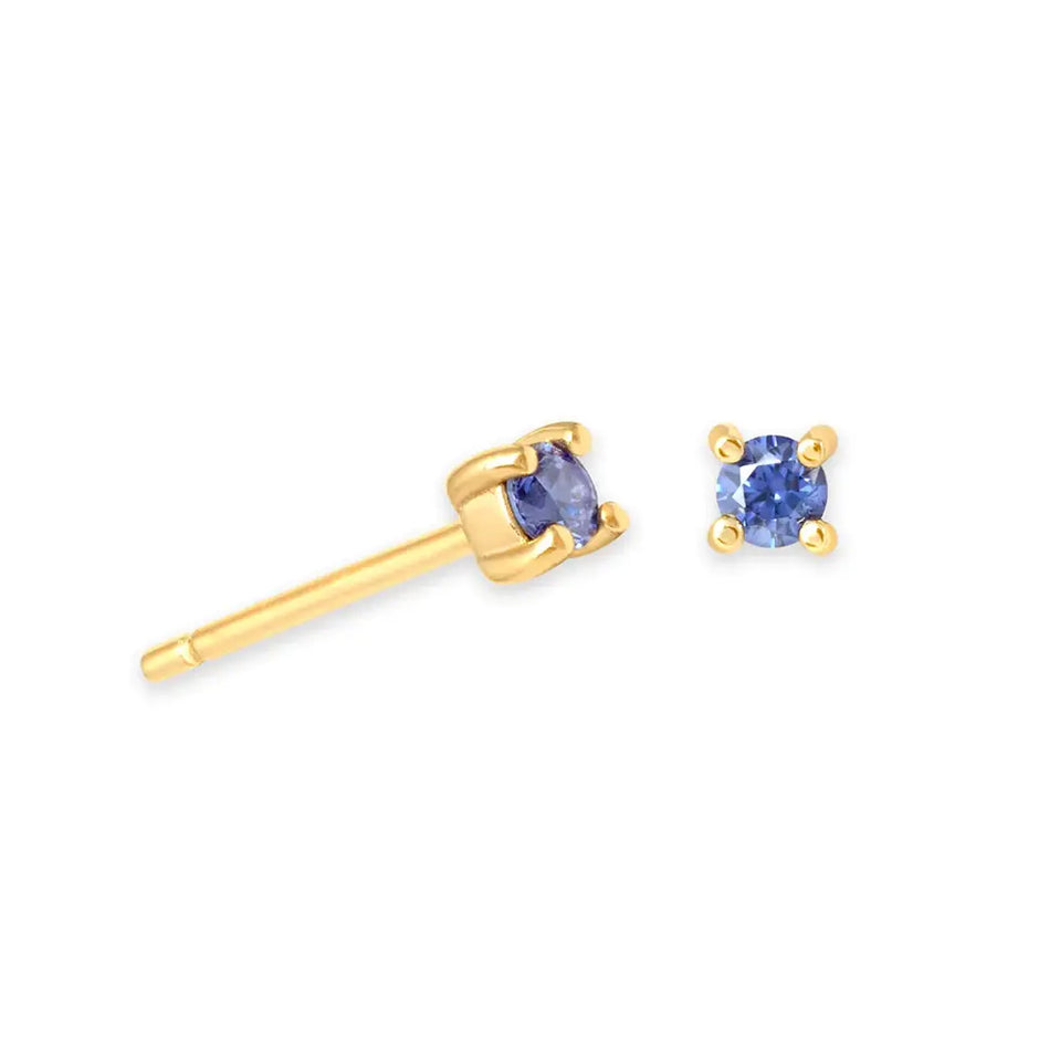 18K Gold Plated 925 Silver Birthstone Stud Earrings - Mini Colored Zircon
