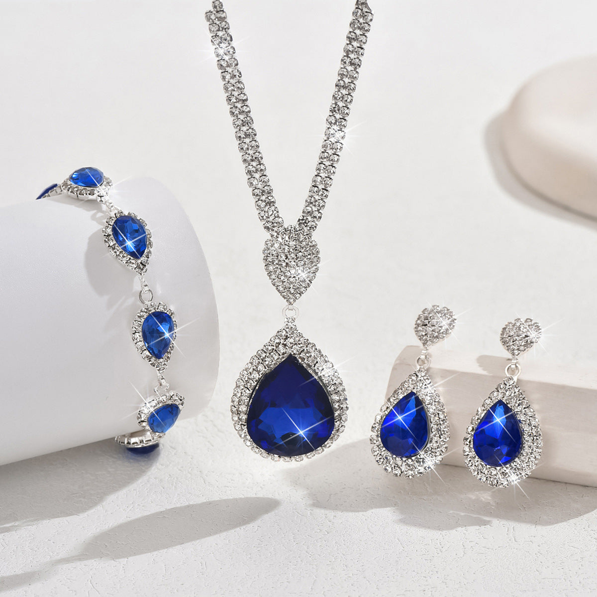 Sapphire & Ruby Teardrop Jewelry Set