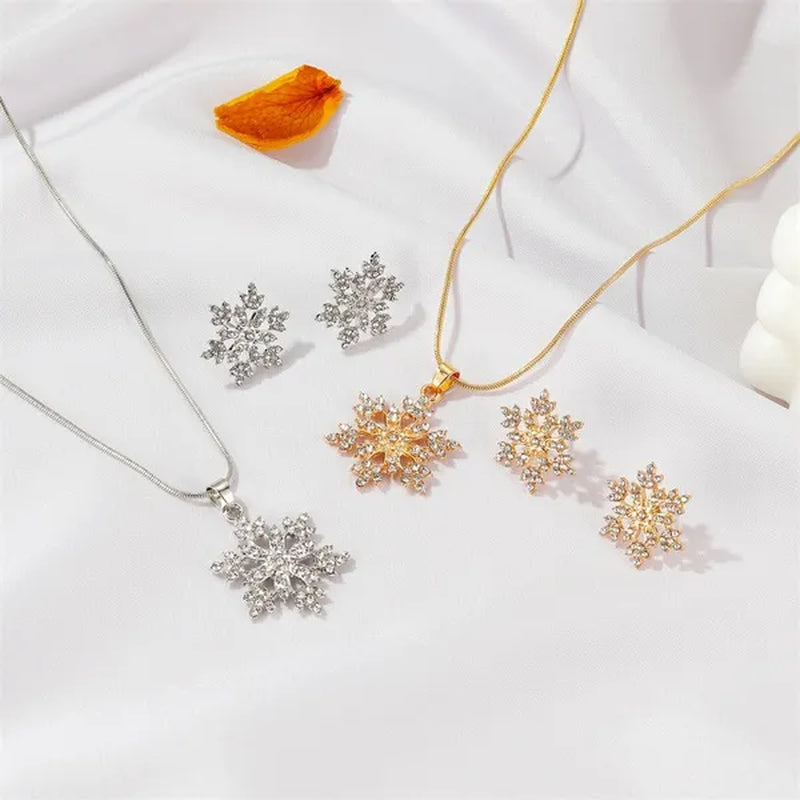 3 Pcs/Set Snowflake Necklace Earrings Christmas Luxury Jewelry Set Accessories Christmas Valentine'S Party Gifts 2021 New