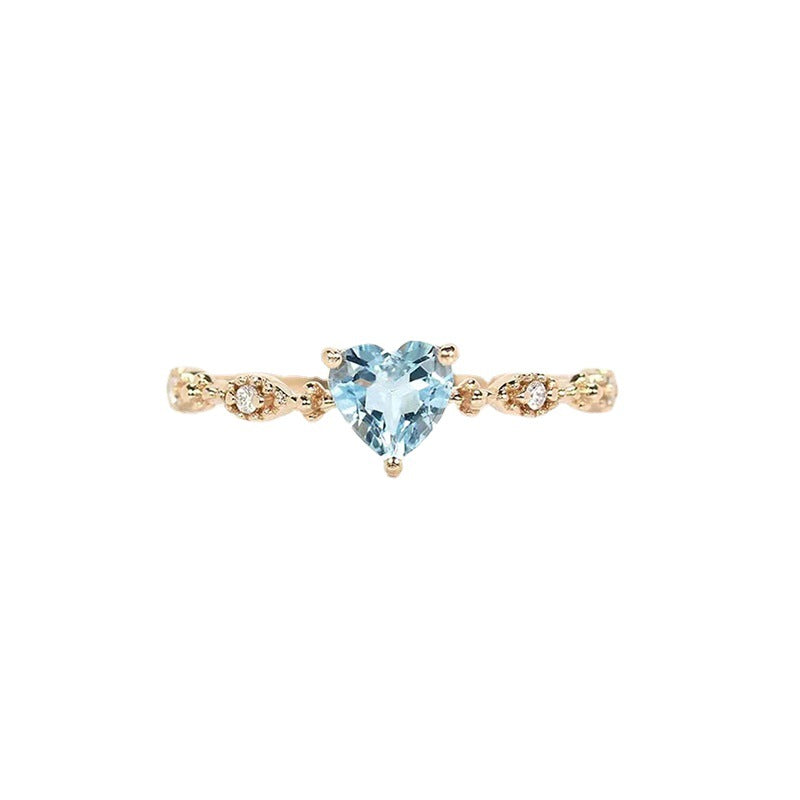 Sky Blue Glass Heart Ring