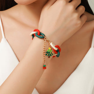 Creative Christmas Metal Chain Bracelet for Women Men Santa Claus Christmas Tree Snowflake Snowman Pearl Bangles New Year Gifts