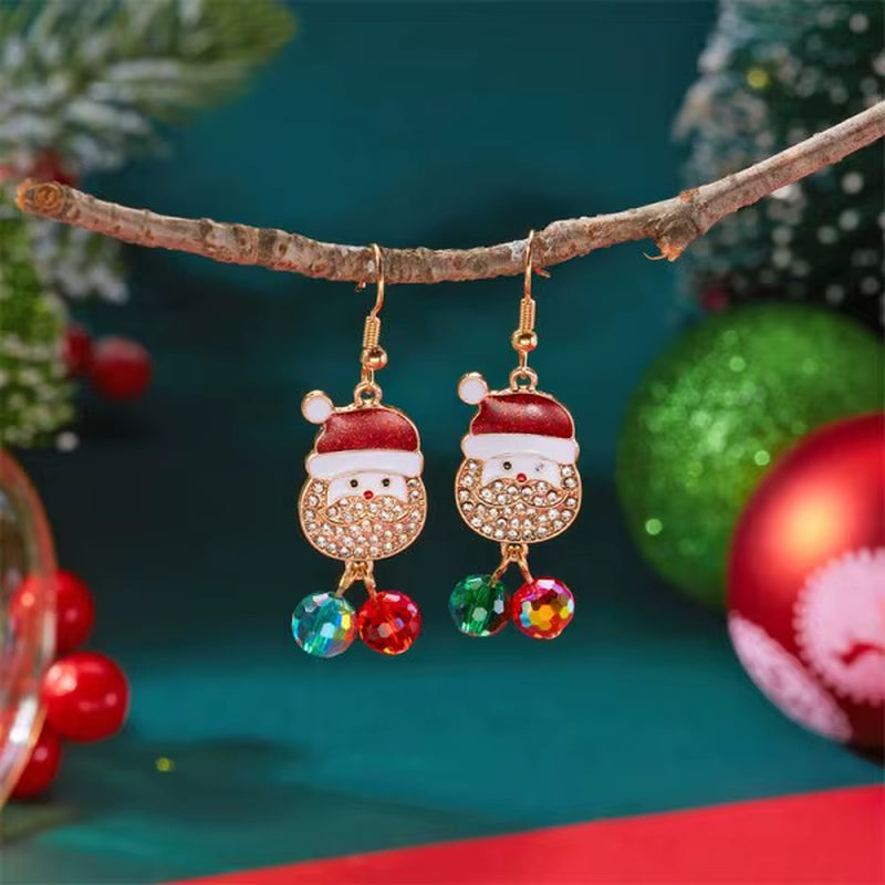 Fashion Christmas Green Bowknot Bell Pendant Earrings for Women Exquisite Elk Wind Chimes Dangle Earrings New Year Xmas Gifts