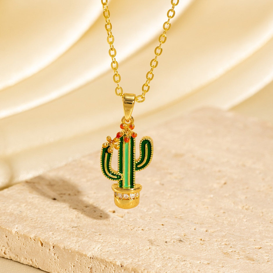 Zircon Cactus Pendant Necklace