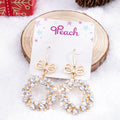 Christmas Wreath Bow Crystal Earrings Alloy Women Pearl Holiday Party Fashion Jewelry Festive Colorful Gift
