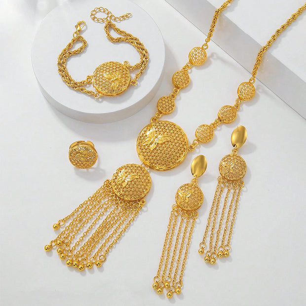 1 Set of Fashionable and Gorgeous Butterfly Middle East Set, Wedding Decoration Necklace, Earrings, Bracelets, Ring Set for Women