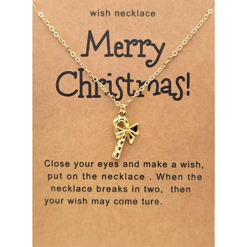 Promotion Christmas Santa Crutch Boots Christmas Tree Reindeer Snowflake Necklace Christmas Card Necklace Gift for Women