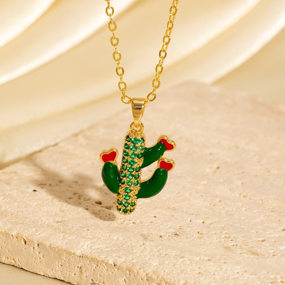 Zircon Cactus Pendant Necklace