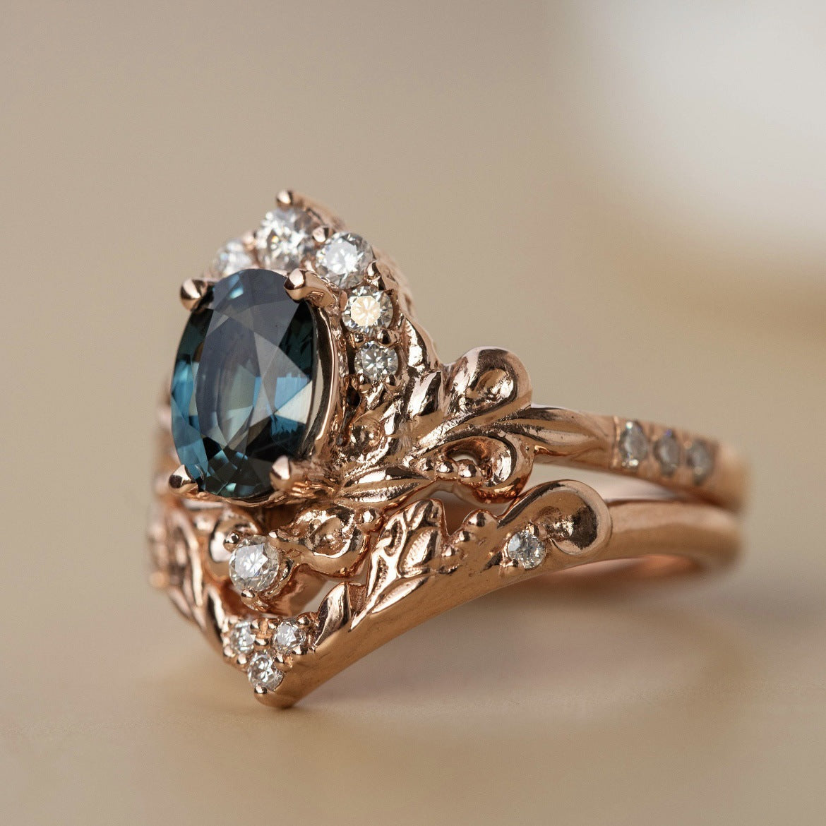 Blue Crystal Rose Gold Branch Ring